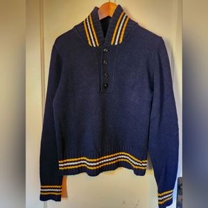 The Cockpit Men’s Small Sweater Wool Blend Shawl Collar Button Neck Navy Blue